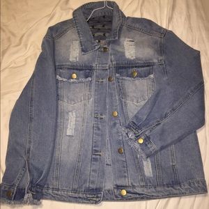 Distressed, oversized jean jacket